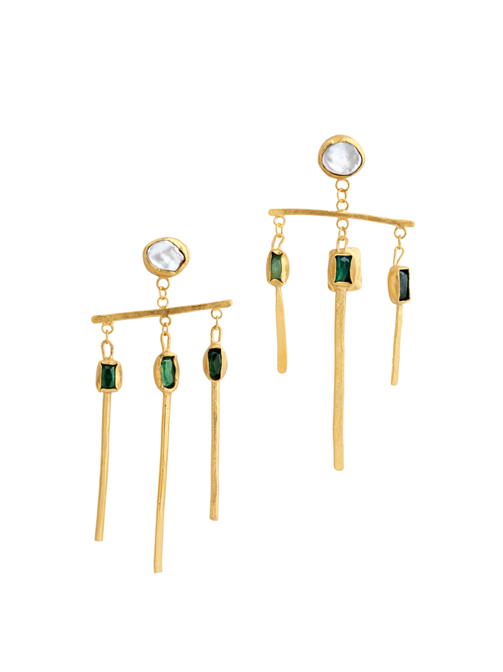 Baroque pearl and green tourmaline earrings