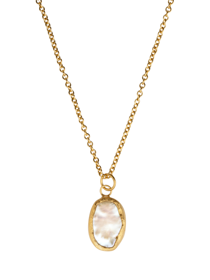 Oval baroque pearl pendant necklace